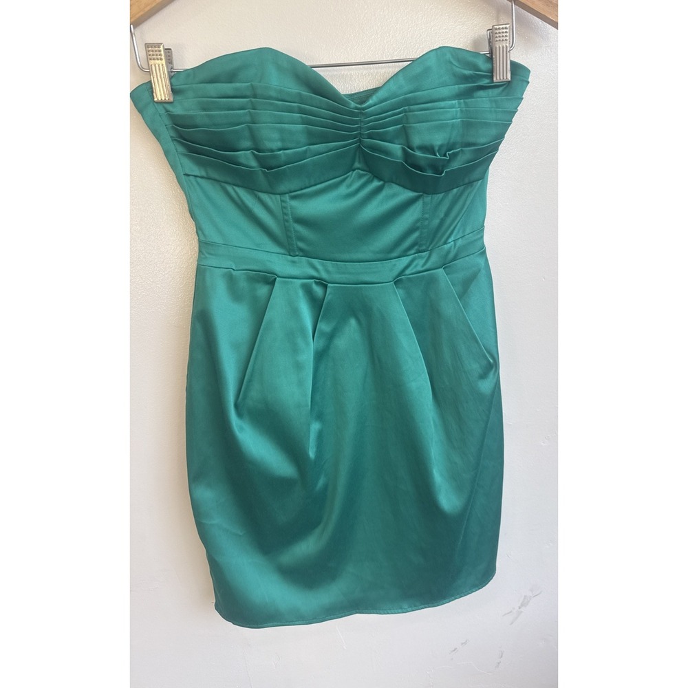 H&M Green Strapless Tube Empire Waist Side Plait Pocket Dress-Fitted Flirty Sz 4